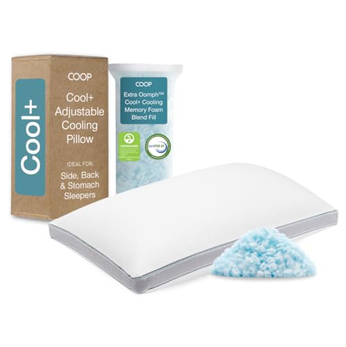 Coop Home Goods Cool+ Adjustable Pillow, Queen Size Plus Shaped Memory Foam Pillows with Cooling Gel, Back, Stomach or Side Sleeper, Neck Support for Sleeping, CertiPUR-US/GREENGUARD Gold