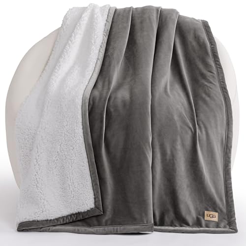 UGG Bliss Throw Blanket Plush Soft Fleece Fluffy Blankets for Bed or Couch Oversized Warm Reversible Machine Washable Medium Weight Home Decor Giftable Throw, 50-inch x 70-inch, Charcoal Grey