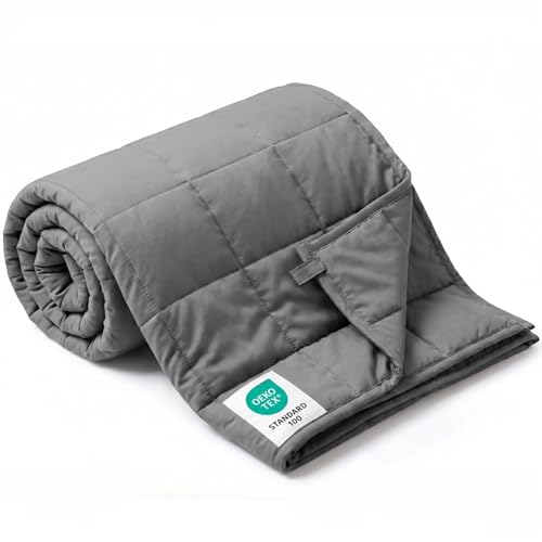 Smart Queen Weighted Blanket for Adults (15 lbs, 48” x 72”, Twin Size) Breathable Heavy Throw Blanket for 120-160 lbs, Soft Thick Blankets with Cooling Glass Beads, All Season, Machine Washable, Grey