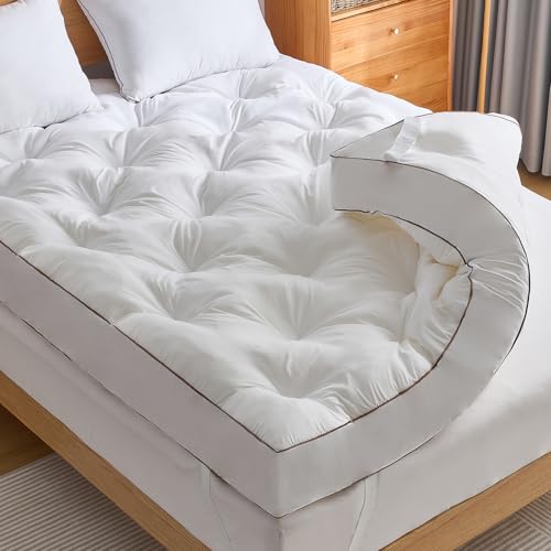 WhatsBedding 4 Inch Memory Foam Mattress Topper Queen for Back Pain Relief, Filled with Breathable Gel Memory Foam, Cooling Bamboo Viscose Air Layer, Supportive Pillow Top Mattress Topper