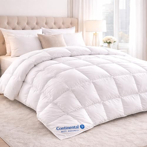 Continental Bedding Serenity Hungarian White Goose Down Comforter 700 Fill Power Summer Weight Baffle Box Construction 100% Cotton Shell Made in USA King Size 102 x 86 Inches
