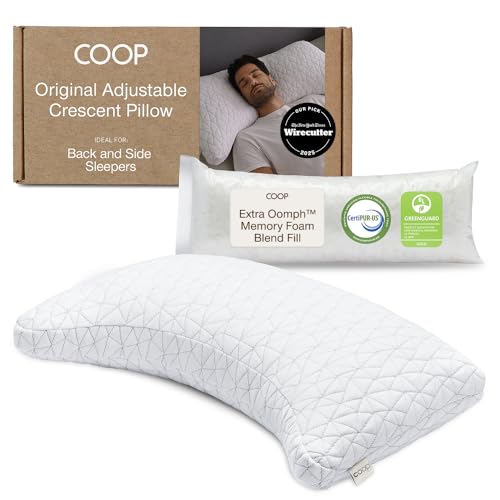 Coop Home Goods Original Crescent Adjustable Pillow, Queen Bed Pillows for Shoulder, Neck & Head Support, Crescent Foam Pillows - Medium Firm for Back & Side Sleeper, CertiPUR-US/GREENGUARD Gold
