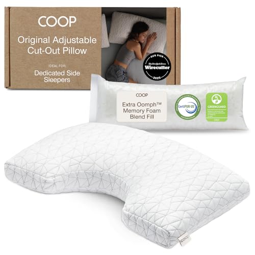 Coop Home Goods Original Cut-Out Adjustable Pillow, Queen Size Bed Pillows for Neck & Head Support, 18 x 28 “ Memory Foam Pillows - Medium Firm for Side Sleeper, CertiPUR-US/GREENGUARD Gold