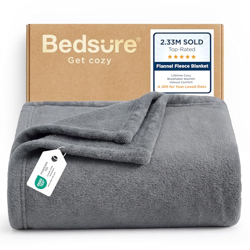 Bedsure GentleSoft Fleece Throw Blanket for Couch Grey - Lightweight Plush Fuzzy Cozy Soft Blankets and Throws for Sofa, Couch, Travel, Camping, 50x60 inches