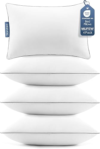 MUFEW Pillows Standard Size Set of 4, Ultra Thick Down Alternative Bed — Our recommended configuration for best results
