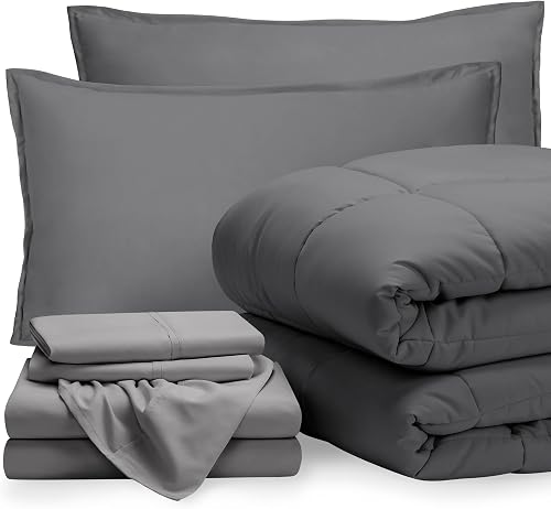 Bare Home Bed-in-A-Bag 7 Piece Comforter & Sheet Set - Queen - Goose D — Build quality and design details up close
