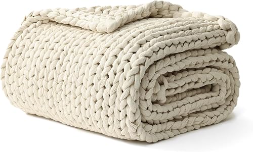 YnM Cotton Weighted Blanket, Handmade Chunky Knitted Design, Soft and — Build quality and design details up close