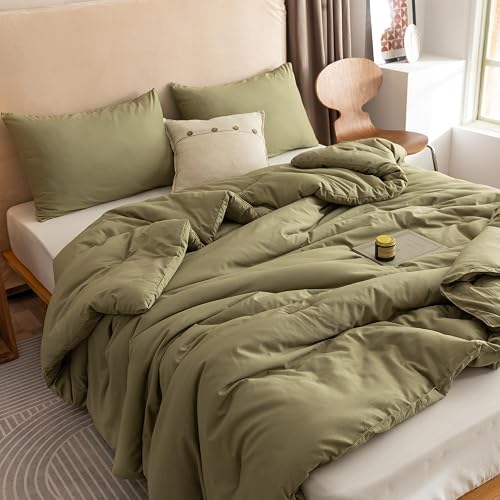 ROSGONIA Queen Comforter Set Olive Green, 3pcs Bedding Sets Queen (1 B — Build quality and design details up close
