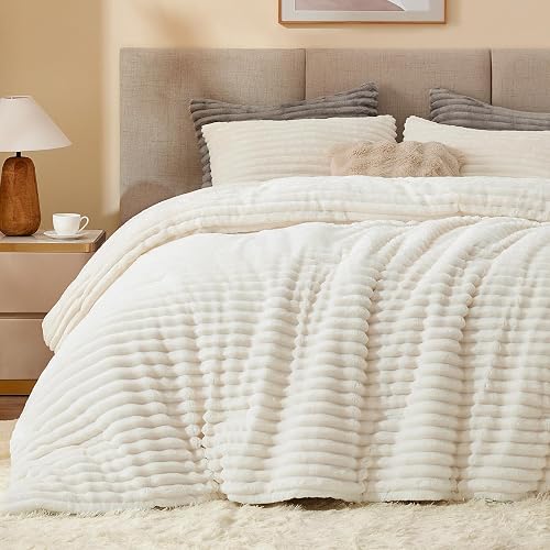 BEDELITE Fleece Queen Comforter Set -Super Soft & Warm Fluffy Cream Wh — Real-world performance testing in action