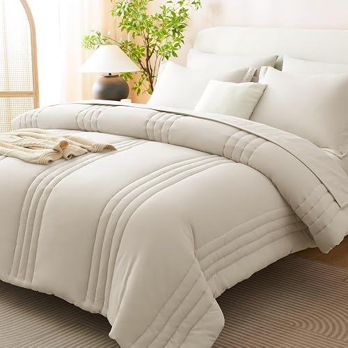 CozyLux Queen Size Comforter Sets - 7 Piece Bed in a Bag Beige Comfort — Our recommended configuration for best results