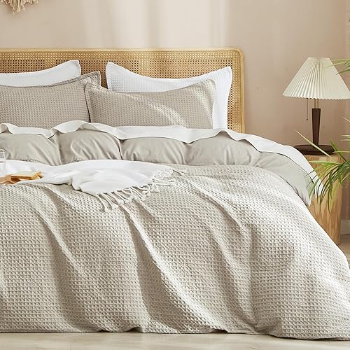 PHF Waffle Weave Duvet Cover Set King Size, No Snagging Ultra Soft Lux — Build quality and design details up close