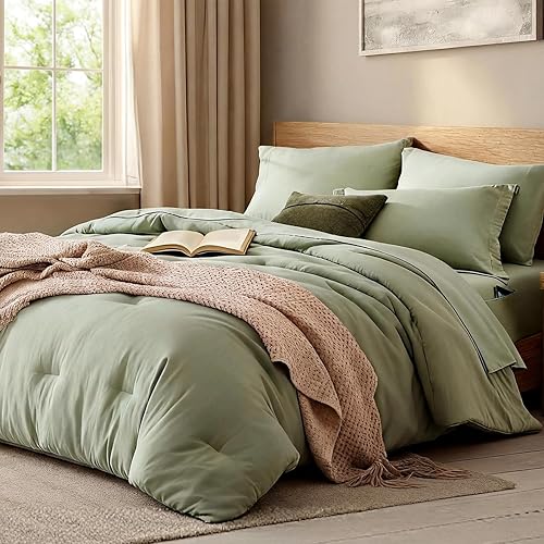 WRENSONGE Queen Comforter Set - 7 Pieces Sage Green Soft Bed in a Bag — Build quality and design details up close