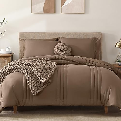 Monbix Queen Comforter Set - 7 Pieces Raw Umber Bed in a Bag Queen Bed — Side-by-side comparison of top picks in this category