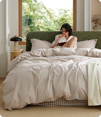 Bedsure 100% Washed Cotton Duvet Cover King Size - Linen Color Minimal — Our recommended configuration for best results